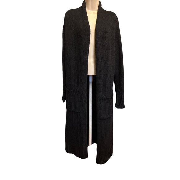 A.L.C. Sweaters - A.L.C. Black Long Wool Blend Open Front Cardigan Coatigan Pockets S Minimalist